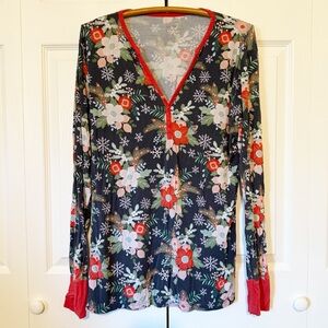 Little Sleepies Floral Pointsettia Bamboo Pajama Top Adult Womens Size Large PJs